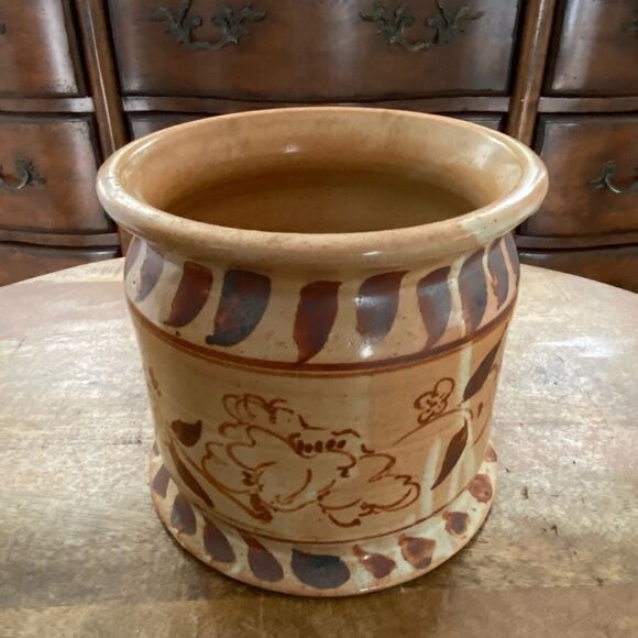 Vintage hand thrown Mexican pottery planter cachepot flower pot - Picture 1 of 4